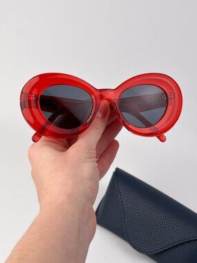 Loewe LW40112I CURVY 66V Butterfly Sunglasses – Shiny Transparent Red / Blue